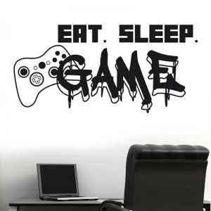  Teenager Shop אקססוריז לחדרי נוער EAT SLEEP GAME Quote Gamer Controller Wall Sticker - Boy Girl Gaming Room Decals